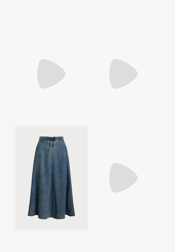 Valkoinen puuvillapaita, jossa on leveä kaula-aukko, kolmannes hihat ja käännetyt hihansuut. Tasainen rakenne, istuva muotoilu ja ei näkyviä kuvioita.; Lauren Ralph Lauren DENIM DRAWCORD MIDI SKIRT - Farkkuhame - haze wash; Ruskea nahkainen korkokantainen sandaali, jossa ohuet hihnat, nilkkasidonta, neliömäinen kärki ja kultainen rengas yksityiskohtana etukapassa.; Ruskea nahkainen kassi, jossa on jämäkkä muoto, tekstuuripinta ja kultainen logokiinnitys edessä. Kaksoiskahvat ylhäällä.