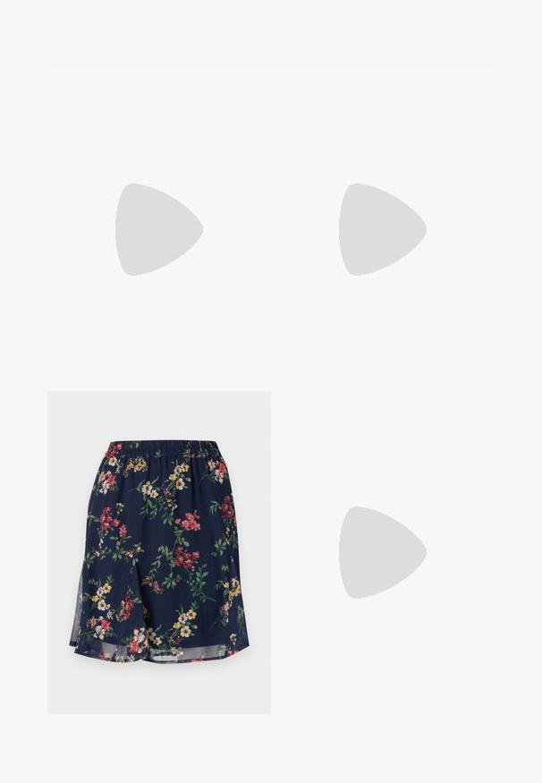 T-shirt en coton blanc arborant un graphique de léopard jaune portant des lunettes, avec le texte "MAUVAISES VIBES" et "NE VA PAS AVEC MON ROUGE À LÈVRES."; Jupe florale avec une taille élastique, présentant un fond marine orné de motifs floraux rouges, jaunes et verts. Tissu léger.; Des chaussures slingbacks en cuir verni noir présentent un bout pointu, deux sangles avec des accents de boucle, et une semelle plate.; Sac en tissu gris foncé avec une anse courbée, texture douce et forme arrondie. Pas de matériel ou d'embellissements visibles.