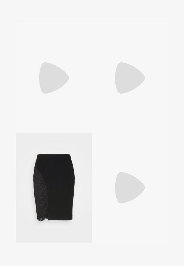 Top de manga larga negro con cuello alto, con hombros fruncidos y mangas ajustadas. Fabricado en un material suave y elástico.; Anna Field by Zalando Falda de tubo - black; Selected ASHLEY - Mules de tacón - black; Pendientes en tono dorado con forma de manos abstractas, que presentan una superficie brillante, detalles intrincados y un poste de plata y oro para un ajuste seguro.
