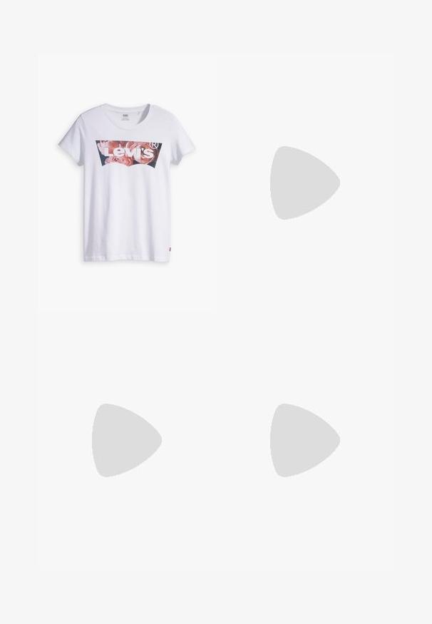 Biela bavlnená tričko s grafickým motívom v ružovej a modrej farbe s logom "Levi's" vo vnútri tvaru netopiera. Klasický okrúhly výstrih, krátke rukávy.; Metalické šedé džínsy so slim fit strihom, dizajnom s piatimi vreckami a jemným leskom. Vyrobené z materiálu podobného denimu, s gombíkom a zipsom na zapínanie.; Biela nízka plátenná teniska s hrubou platformovou podrážkou, šnurovaním vpredu a gumovou špičkou s textúrou, zobrazená z bočnej strany.; Strieborné kruhové náušnice s minimalistickým dizajnom. Cirkulárny tvar, hladký povrch a tenký profil. Ľahké s lesklým povrchom.