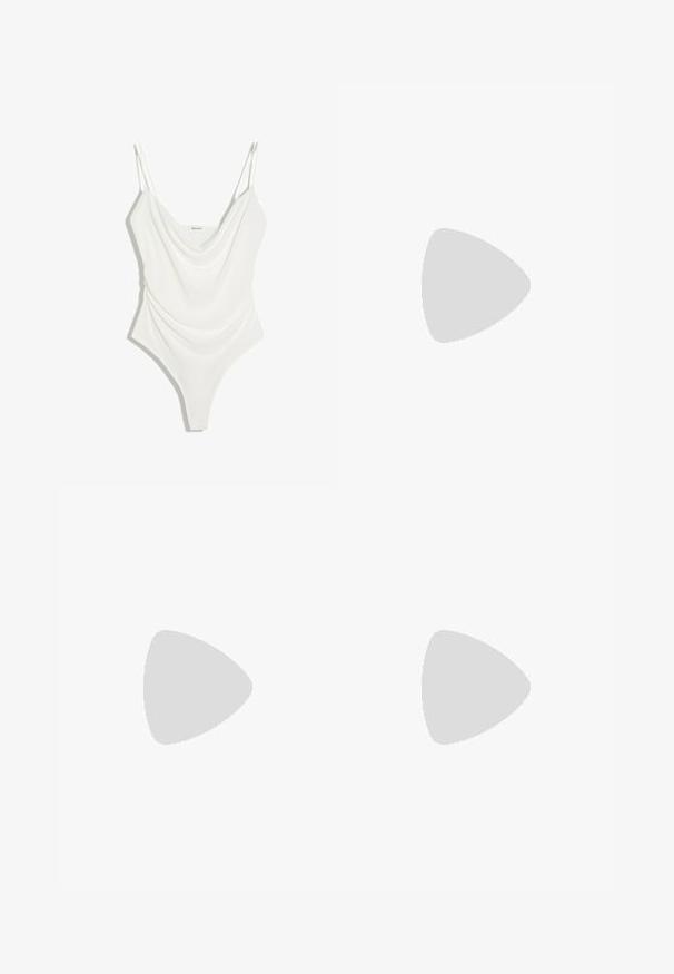 Witte mouwloze body met dunne dubbele schouderbandjes en een gedrapeerde col halslijn, ontworpen voor een aangesloten pasvorm.; Witte wijde broek met elastische tailleband en trekkoord, gemaakt van lichtgewicht stof.; Lichtroze klompen van rubber, met ventilatiegaten, een gevormde pasvorm en een geprofileerde zool voor grip. Draagt in combinatie met lichtbeige broek.; Even&Odd by Zalando Handtas - off white