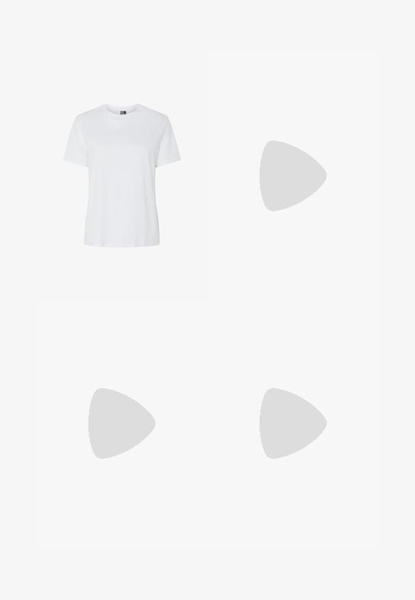 Camiseta blanca lisa de manga corta y cuello redondo, mostrada sobre un fondo blanco sin patrones ni logotipos visibles.; ICHI IHFlared - Vaqueros a campana - dark blue; Zapatilla de ante negra con tres rayas blancas, suela de goma y un pequeño logo dorado en el lateral. Cuenta con un forro interior negro liso.; Bolso de hombro de cuero marrón oscuro con una forma suave y caída, y un asa con nudo torcido sobre un fondo blanco liso.