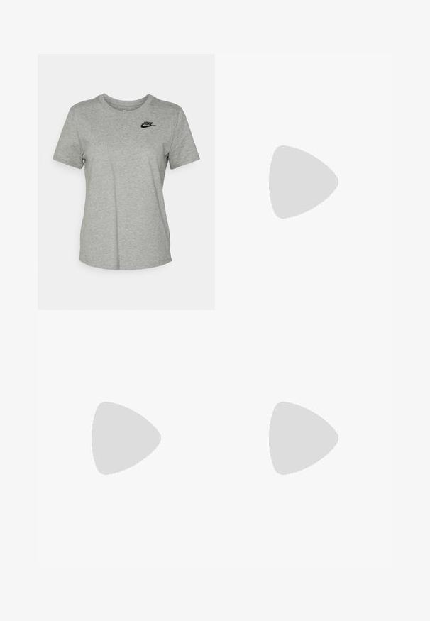 Camiseta de algodón gris con mangas cortas, cuello redondo y un logo negro de Nike en la parte superior izquierda del pecho. Textura suave y diseño casual.; Nicki Studios WIDE LEG POCKET PANTS - Pantalones - dark grey; Zapatilla de running de malla gris con un distintivo swoosh en rosa y amarillo, acentos negros y una suela de goma texturizada. Cuenta con una puntera reforzada y un collar acolchado.; Gafas de sol negras rectangulares con lentes oscuros y montura gruesa mate. Las varillas son ligeramente cónicas con una textura suave.