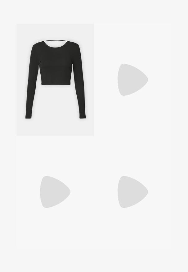 Μαύρο cropped τοπ με μακριά μανίκια και στρογγυλή λαιμόκοψη από λείο ύφασμα. Διαθέτει απλό σχέδιο χωρίς μοτίβα ή διακοσμητικά στοιχεία.; Μπλε δαντελωτή φούστα με υφή, κεντημένο σχέδιο και φαρδιά γραμμή, με ελαστική μέση.; Μαύρο δερμάτινο παπούτσι με πόρπη, στρογγυλή μύτη και ανθεκτική σόλα. Ο σχεδιασμός διαθέτει ιμάντα T και λείο υλικό.; Κόκκινες σταγόνες σκουλαρίκια από γυαλιστερή ρητίνη, με μαρμάρινη υφή και σκοτεινές κόκκινες και μαύρες στάθμες. Λείο φινίρισμα, συμμετρικός σχεδιασμός.