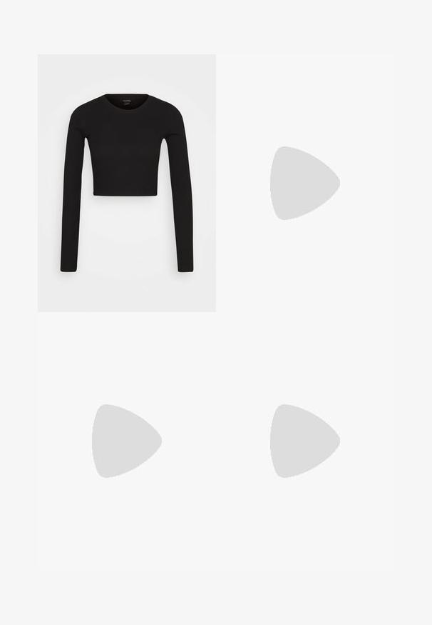 Monki Μπλούζα με μακριά μανίκια - black dark; Μαύρη μίνι φούστα φτιαγμένη από μαλακό ύφασμα με εφαρμοστή γραμμή, διαθέτοντας μια ελαφριά σχισμή στο πλάι για πρόσθετη λεπτομέρεια.; Μαύρη δερμάτινη μπότες μέχρι το γόνατο με τετράγωνη μύτη, λείες υφές, κομψό σχέδιο και χοντρό τακούνι. Διαθέτει λεπτομέρειες ραφής.; Μαύρη δερμάτινη τσάντα ώμου με κατασκευή καπιτονέ, ασημί αξεσουάρ, και καμπύλη φερμουάρ κλεισίματος. Διαθέτει λεπτό, ρυθμιζόμενο λουρί.