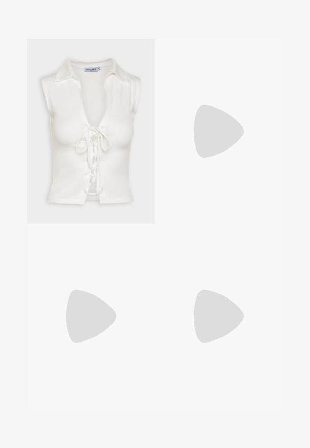 Musier MINORQUE - Débardeur - white; Jupe noire à pois blancs, faite en tissu doux. Elle présente une coupe droite et une fente en bas pour plus de liberté de mouvement.; Sandales noires à talons avec des fines lanières, une finition texturée, bout ouvert et un design de talon pointu et élégant. Équipées d'une semelle intérieure lisse et d'une surface brillante.; Boucles d'oreilles en métal argenté avec un design ondulé et sculptural, présentant une finition polie et des formes irrégulières, mettant en valeur une esthétique contemporaine.