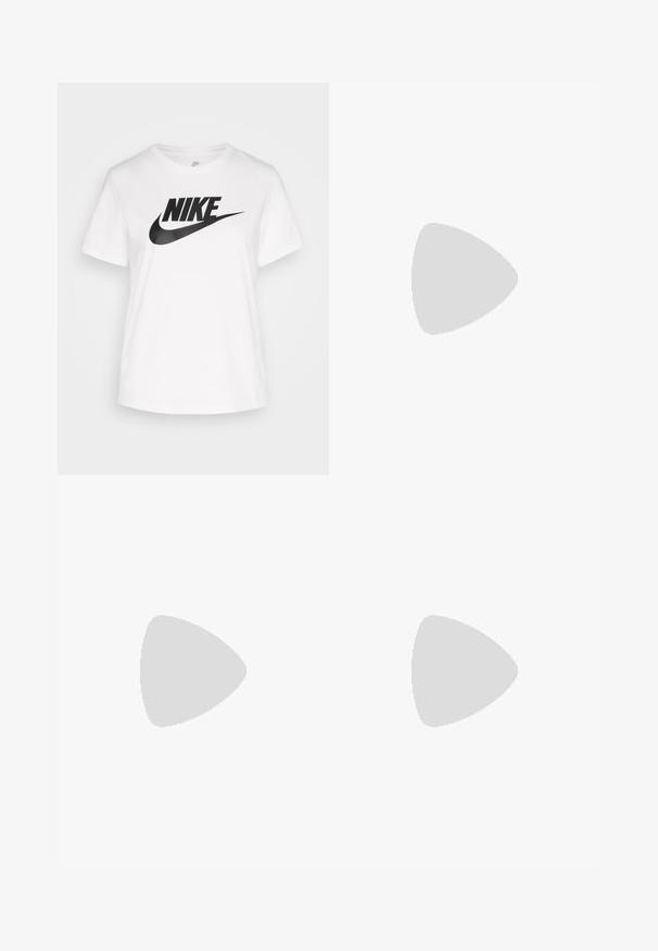 Witte katoenen T-shirt met een ronde hals, korte mouwen en een groot zwart Nike-logo gedrukt over de borst. Gladde textuur en casual ontwerp.; BDG Urban Outfitters SKIRT - Jeansrok - white; Zwart-witte Nike lage sneakers hebben een glad leren bovenwerk, een ronde neus, vetersluiting en een gestippelde rubberen zool.; Zachte, lichtgrijze hobo tas van synthetisch materiaal. Heeft een enkele gevoerde handgreep en een ritsvak aan de zijkant.