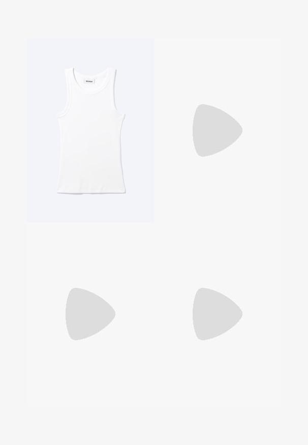 Hvid ærmeløs ribstrikket top med rund halsudskæring og en lille label med teksten "WEEKDAY" indeni kraven.; Denim shorts med en mørkeblå farve, høj talje, fem-lomme design og kontrasterende orange syninger. Stof ser tekstureret ud.; Hvid Nike Air Force 1 sneaker svævende over en betonoverflade med skygger i et minimalistisk miljø.; Skildpaddebriller med ovale linser og en elegant, glat finish. Har tynde sider med en subtil kurve ved tindingerne. Klare linser.