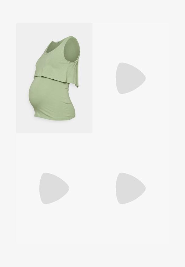 Anna Field MAMA by Zalando Top - green; Čierna materská sukňa vyrobená z mäkkej, elastickej látky. Má vysoký pás pre pohodlie a priliehavý strih, ktorý sa prispôsobuje telu.; Biele platformové muly s hladkým povrchom, otvorenou špičkou a masívnym podpätkom. Obsahujú jemný horný šev a kontrastnú podrážku.; Strieborné kruhové náušnice s tenkým, hladkým dizajnom; predĺžený oválny tvar; lesklý povrch; majú bezpečné uzatváranie na háčik.