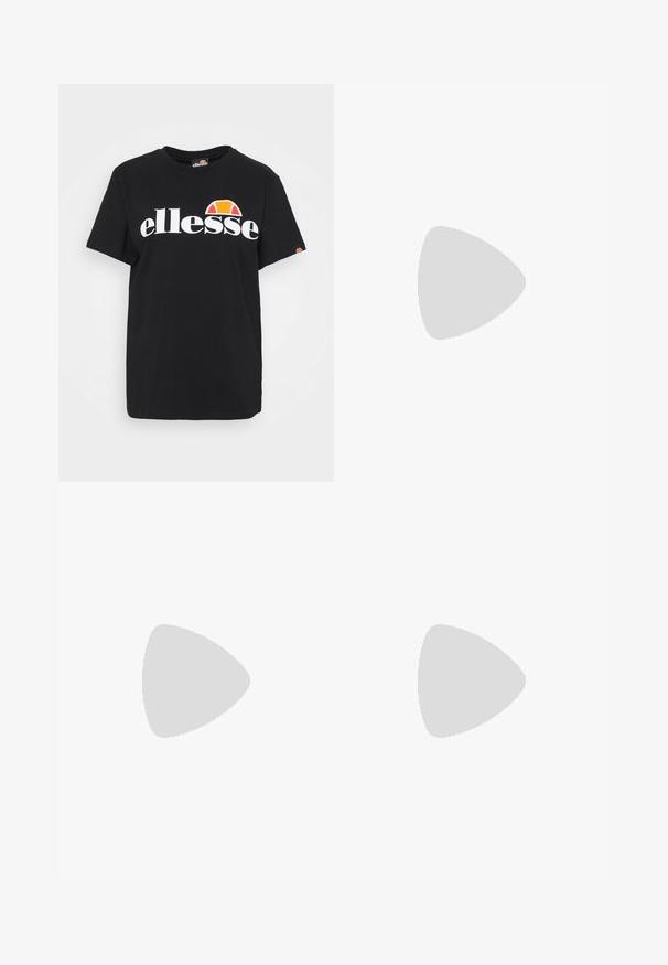 Must musta t-särk, mis sisaldab suurt valget "ellesse" logo ning oranži ja kollast aksenti teksti kohal. Lühikesed varrukad ja ümmargune kaelus.; Mustad must sportlikud lühikesed püksid, mis on valmistatud venivast kangast, esipoolt kõrge vöökoht ja valge logo "PEGADOR".; Mustad kõrge säärega vabaajajalats valge varbakorgi ja tallaga, hõljumas betoonastmete kohal linnakeskkonnas õues.; Ristkülikukujulised pruunikate läätsedega päikeseprillid õhukeste kuldse metallraami ja mustade otsikutega sangadega, mis on valgel pinnal.