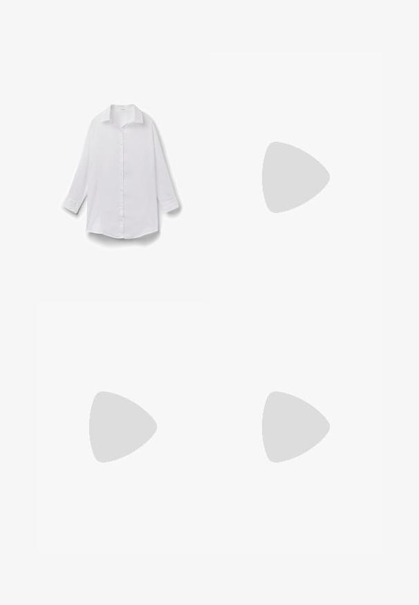 Camisa blanca de manga larga con cuello, puños con botones y un ajuste relajado, mostrada sobre un fondo blanco liso.; Pantalones cortos de denim azul claro con cintura alta, costuras visibles, dos bolsillos delanteros y cierre de botón de metal. Textura suave.; Sandalia tipo slide de ante marrón con tiras cruzadas que presentan costuras blancas y una suela plana negra, vista desde un lado sobre un fondo blanco.; Bolso tote beige tejido de paja con dos asas para el hombro y un sutil bordado en cursiva en la parte delantera, sobre un fondo liso.