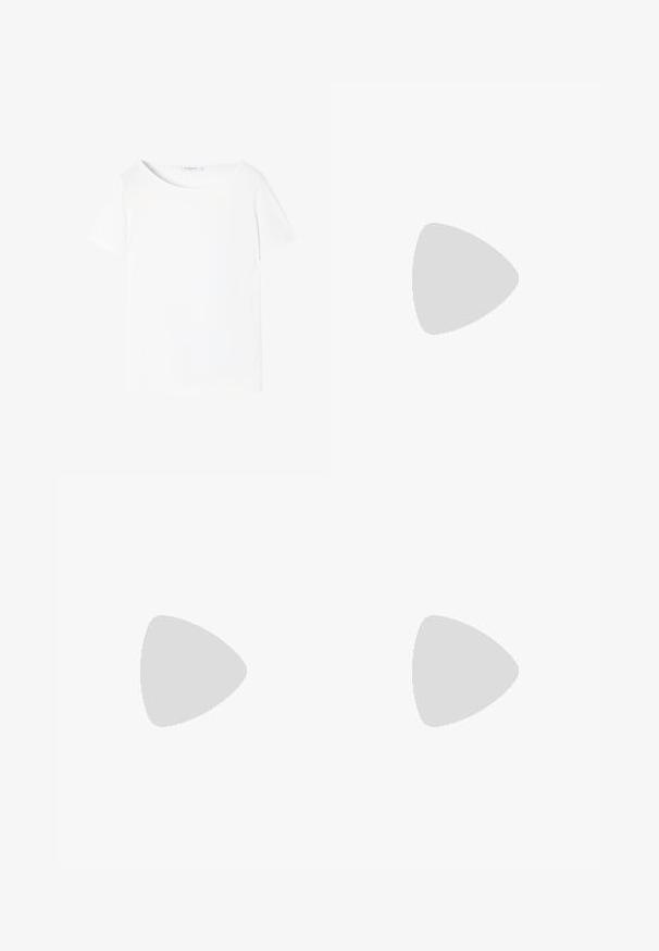 Weißes T-Shirt mit kurzen Ärmeln und rundem Halsausschnitt, aus glattem Stoff gefertigt, mit minimalistischem Design und ohne sichtbare Muster oder Verzierungen.; Weite, dunkelblaue Jeans mit geradem Schnitt, aus Denim gefertigt. Verfügt über einen hohen Bund und subtile Nahtdetails. Keine sichtbaren Metallteile.; Brauner Slipper aus Wildleder mit geflochtenem Riemen und einer metallischen Schnalle, ausgestattet mit einer geformten Innensohle und einer strukturierten Gummisohle.; Weiche braune Wildlederhandtasche mit einem einzelnen oberen Griff und gesammelten Seitendetails, die durch Ledergriffe und Metallringe gesichert sind.