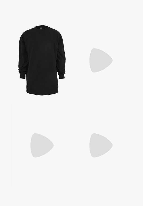 Camiseta de manga larga negra hecha de algodón. Cuenta con un cuello redondo y un corte regular. Textura suave sin patrones ni acentos visibles.; Jeans de mezclilla azul con corte recto, que presentan un ligero desgaste y áreas deshilachadas en las rodillas. Diseño clásico de cinco bolsillos, con cierre de cremallera.; Zapatilla blanca Adidas de caña baja con tres rayas negras, cordones blancos, suela acolchada y logo negro en la lengüeta del talón, vista lateral sobre fondo blanco.; Bolso bandolera negro con lazos elásticos blancos, tiradores de cremallera y texto blanco "KARL LAGERFELD JEANS" en el bolsillo delantero.
