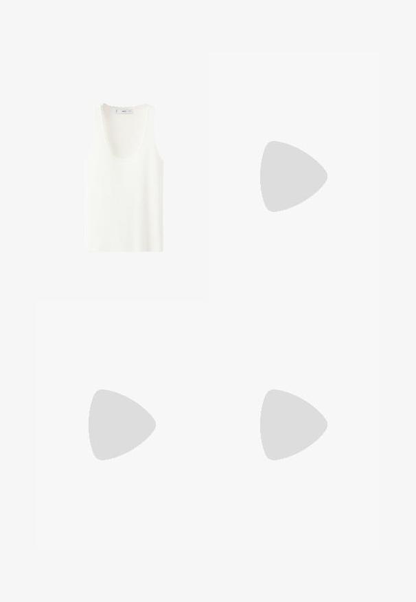 Débardeur blanc côtelé sans manches avec encolure dégagée et bords festonnés, posé à plat sur fond blanc.; Une jupe courte beige en tissu doux et texturé, avec une taille côtelée et de légères plis près de l'ourlet.; Chaussure plate marron foncé avec bout arrondi et bride de cheville réglable avec boucle argentée sur fond blanc.; Lunettes de soleil rondes teinte brun avec une monture bordeaux brillante. Branches fines avec un détail de marque subtil. Design de verres plats.
