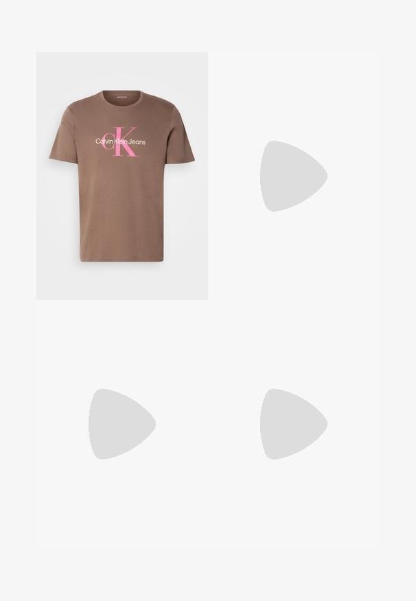 Camiseta de algodón marrón con mangas cortas, que presenta un logo gráfico en rosa y blanco "Calvin Klein Jeans" en una fuente destacada en el frontal.; Pantalones cortos de carga beige con cintura elástica, cierre de botón, dos bolsillos laterales y bolsillos adicionales en los muslos. Tejido ligero.; Zapatillas de piel de ante beige con suela de goma blanca, que presentan un acento en el talón de color verde oscuro y un sutil logo en el lateral.; Bolso bandolera compacto verde oliva con bolsillo frontal, correa negra ajustable, cierre de cremallera y placa con el logo de Calvin Klein.