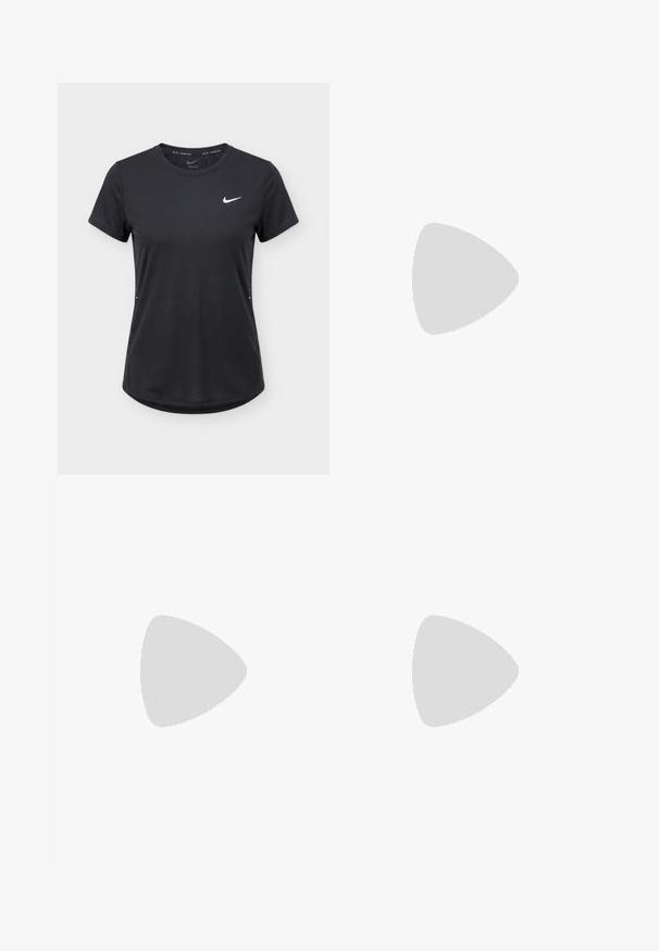 Must lühikeste varrukatega Nike jooksusärk valge Swoosh logo ja rinnal, ümar kaelus ja veidi kaardus servaga.; Lühikesed püksid sügavas mauve-toonis, mis on kerge disainiga, lai vöökohaga ja roosa sisemise voodriga. Küljel on väike logo detail.; Tumesinis spordijalatsid tekstuurse kudumülemise, valge tallaga ja musta Nike logoga. Omavad ümarad paelad ja mustrilisi paelaauke.; Mustad sõrmeotsadeta mustad kindad, millel on tekstuuriga disain. Valmistatud hingavast materjalist, millel on suurendatud peopesa haarde tagamiseks ja sõrmeava.
