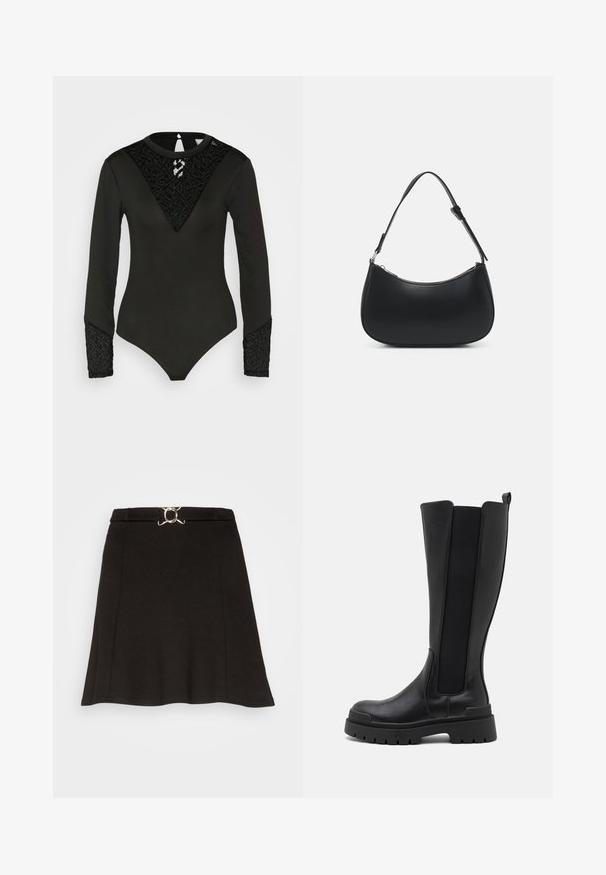 VILA VIHELLI BODYSTOCKING - Langærmet T-shirt - black; Even&Odd Mini skirts - black; Even&Odd Plateaustøvler - black; Pieces PCALUANA SHOULDER BAG - Håndtasker - black