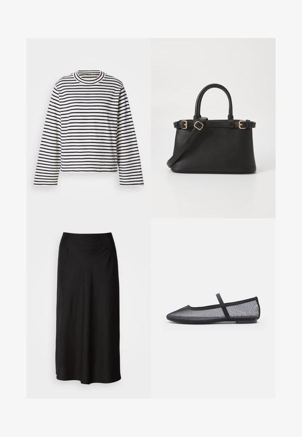 Langærmet, cropped top i hvid bomuld med sorte vandrette striber. Har en rund halsudskæring og blød tekstur.; Sort midi nederdel lavet af blød, letvægtsstof. Har en glat elastisk talje og en flydende silhuet med en let A-form.; Sorte mesh ballet flats med spids tå, der har en tynd rem over vristen og en flad gummisål. Let og åndbar design.; Call it Spring Håndtasker - black