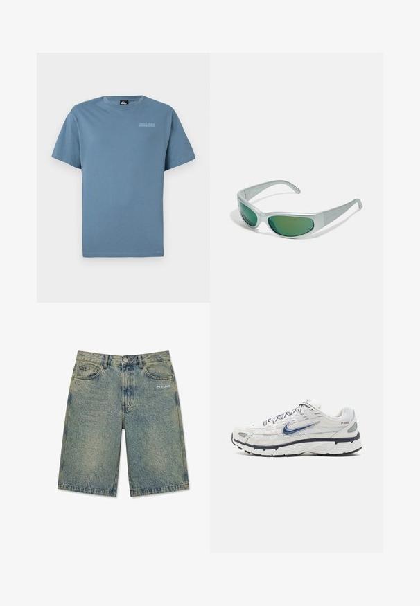 Blaues Baumwoll-T-Shirt mit Rundhalsausschnitt und kurzen Ärmeln. Mit einem dezenten Quiksilver-Logo auf der Brust in Hellgrau gedruckt.; Hellblaue Denim-Shorts mit ausgewaschenem Finish, Vordertaschen, Gürtelschlaufen, Knopfverschluss und „PEGADOR“-Logo auf der rechten Vordertasche.; Nike Sportswear P 6000 - Sneaker low - phantom/obsidian/summit white/white/black/metallic silver; Arnette CATFISH - Sonnenbrille - metallic silver