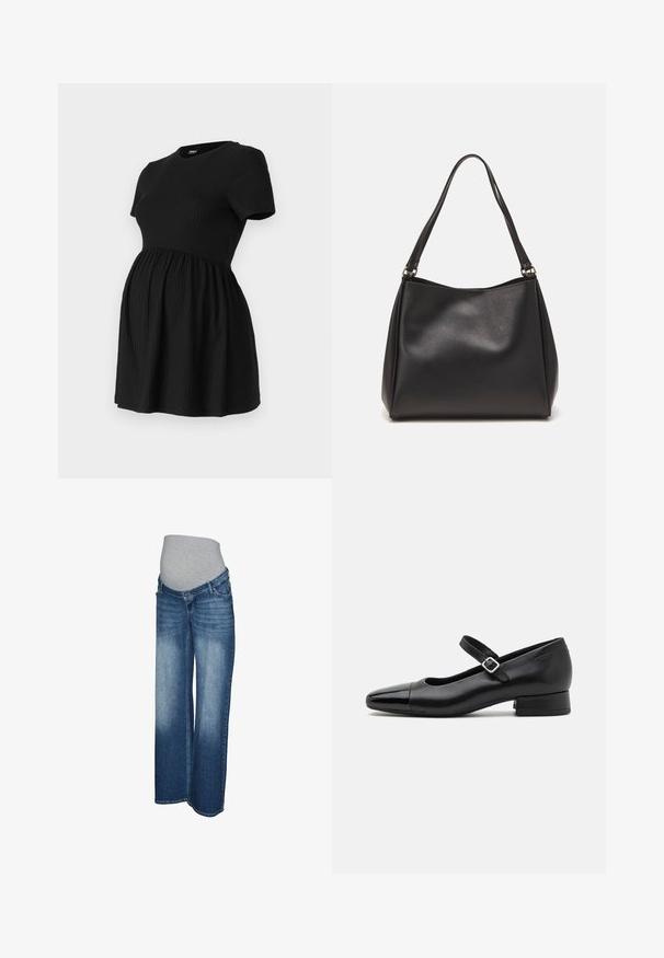 ONLY MATERNITY Peplum OLMMALAYA Peplum - Lihtne T-särk - black; Rasedate teksad helesinisest kuni tumedasiniseni teksariidest. Laiade säärtega disain koos halli elastse vöökohaga mugavuse ja venivuse tagamiseks. Silmatorkavaid riistvara detaile ei ole.; Mustat nahast Mary Jane kingad, millel on patendist varvas, reguleeritav pahkluu rihm ja madal plokktald. Sile tekstuur ja stiilne disain.; Mustmust mustrahnaga, millel on pehme tekstuur, hobo kuju ja kaks õlavarre rihma; sisaldab läikivat viimistlust ja minimalistikku disaini.