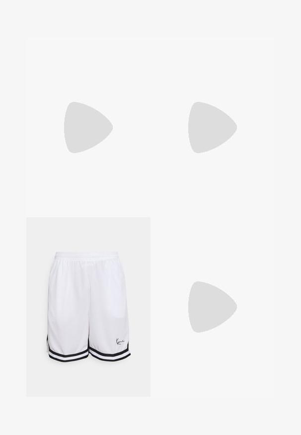 Rotes Baumwoll-T-Shirt mit Rundhalsausschnitt, kurzen Ärmeln und einem kleinen schwarzen Logo auf der linken Brust und dem Ärmel. Glatte, einfarbige Stoffqualität.; Weiße sportliche Shorts aus leichtem Stoff, mit einem schwarzen gestreiften Saum und einem signierten Logo auf der linken untersten Vorderseite.; Weißes Leder-Sneaker mit einem strukturierten schwarzen Swoosh, flachen Schnürsenkeln und einer Gummisohle mit genoppetem Muster. "AIR" ist auf der Ferse eingeprägt.; Silberne Kettenhalskette mit ineinandergreifenden Gliedern, glatter Textur und einheitlicher rechteckiger Form. Sicherer Verschluss.