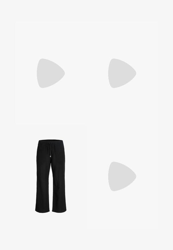 Oranges Baumwoll-T-Shirt mit rundem Halsausschnitt, kurzen Ärmeln und lockerer Passform. Keine Muster oder Akzente. Glatte Textur.; Schwarze weite Hose mit elastischem Bund und Kordelzug, aus leichtem, strukturiertem Stoff.; Schwarze Leder Slipper mit flacher, strukturiertem Sohlen, mit einer gestickten Zehenpartie und einem Riemen über dem Spann.; Ray-Ban Sonnenbrillen mit grünen Gläsern, schwarzen Kunststoffrahmen und goldenen Akzenten an den Rändern. Quadratische Form mit matter Oberfläche.