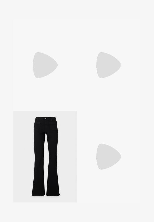 Haut sans manches vert olive pour femme avec côtés froncés, encolure ronde et silhouette légèrement cintrée sur fond blanc.; Jean flare noir taille haute avec poches avant, passants de ceinture et fermeture par bouton, présenté sur un fond blanc uni.; Botte noire haute jusqu'aux genoux en cuir verni lisse et élégant ; bout pointu ; ajustée avec un léger froncé près de la cheville ; talon brillant.; Sac à main bordeaux en matériau brillant, de forme rectangulaire, avec deux anses et des accents légèrement courbés à l'avant.