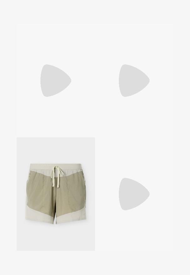 Beige ilma varrukatega tank top tumehallide õlavarrekaunistustega ja mustade külgpaneelidega. Sile tekstuur ümmarguse kaelusega.; Heledat oliivrohelised ja beežid spordipüksid elastse vöökoha, ees oleva paelaga, küljetaskute tõmblukkude ning vasaku sääre küljes Nike logoga.; Mustmust muddavärk, millel on kuldsed detailid, riie ja sünteetilised materjalid, ainulaadne tekstureeritud tall, reguleeritav rihm keskjalas ja pehmendatud krae.; Mustast nahkrihm hõbedase metallitukkiga, millel on sile viimistlus ja klassikaline disain. Rihm on keritud, mille ots on suunatud ülespoole.