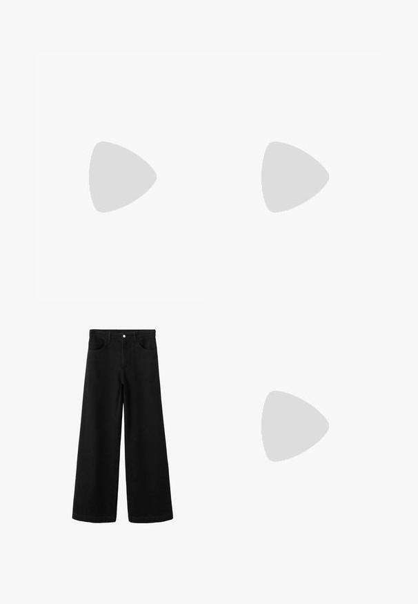 Haut sans manches en maille jaune pâle avec un doux foulard à nouer. Présente un subtil contour noir, une coupe décontractée et une texture lisse.; Pantalon large en denim noir à taille haute, doté de poches avant, d'une fermeture à boutons et d'une texture lisse sans usure apparente.; Chaussure plate en cuir noir avec un bout arrondi, dotée d'une douce sangle élastique noire sur le cou-de-pied. Texture lisse et design minimaliste.; Sac bandoulière en cuir noir tressé avec une lanière unique tressée et une forme douce et rectangulaire arrondie.