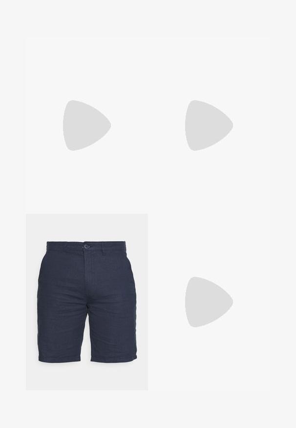 Polo azul marino de manga corta con cuello, tapeta de dos botones y pequeño logo bordado en el pecho izquierdo.; Pantalones cortos azul marino hechos de una tela texturizada con cierre de botón, con un frente plano y bolsillos laterales, diseñados para un ajuste casual.; Zapatilla de ante beige con suela y cordones blancos, mostrada flotando sobre una alfombra de textura beige contra un suave fondo beige.; Gafas de sol negras con forma rectangular, lentes oscuros, detalles plateados en las patillas y un acabado mate en la montura.