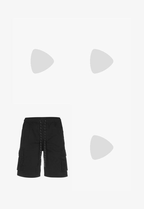 Zwarte katoenen t-shirt met een ronde halslijn, korte mouwen en een witte graphic van een croissant met de tekst "Paris" eronder.; Zwarte cargoshorts van stof, met een elastische tailleband en een trekkoord, zijzakken en een recht gesneden ontwerp.; Witte leren sneaker met een gestructureerde zwarte Swoosh, platte veters en een rubberen zool met een geribbeld patroon. "AIR" is in de hak geperst.; Zign by Zalando Zonnebril - black