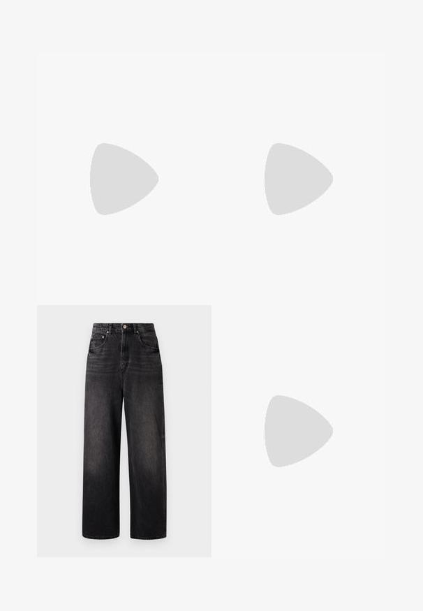 Beige katoenen t-shirt met een grafisch ontwerp van een figuur die zit na te denken en de tekst "HERINNER JE JE VERVELING?" gedrukt in zwart. Rond de hals ontwerp.; Zwarte denim jeans met een losse pasvorm, hoge taille, vijf zakken en een opvallende knoopsluiting. Heeft subtiele vervaging en een recht gesneden ontwerp.; Witte lage sneaker met lichtgrijze suède accenten op de neus en hiel, witte veters en een platte beige zool, gezien vanaf de buitenkant.; Donkerbruine stoffen heuptas met diagonale ritssluiting en klein wit logo aan de voorkant, tegen een effen lichte achtergrond.