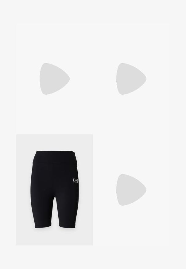 Camiseta sin mangas blanca con textura acanalada, que presenta un diseño bordado de un zorro en naranja y marrón en el lado izquierdo del pecho.; Pantalones cortos negros para bicicleta hechos de tela elástica, con cintura alta y logo bordado en el lateral inferior. Textura suave, diseño ajustado.; Zapatillas sintéticas negras con un acabado suave, acento blanco en el talón, puntera redonda y cordones negros, con un logo plateado "ck" en el lateral.; Bolso de tela negra con dos asas superiores y una correa de hombro desmontable. Presenta texto blanco: "KARL LAGERFELD PARIS 21 RUE ST-GUILLAUME."