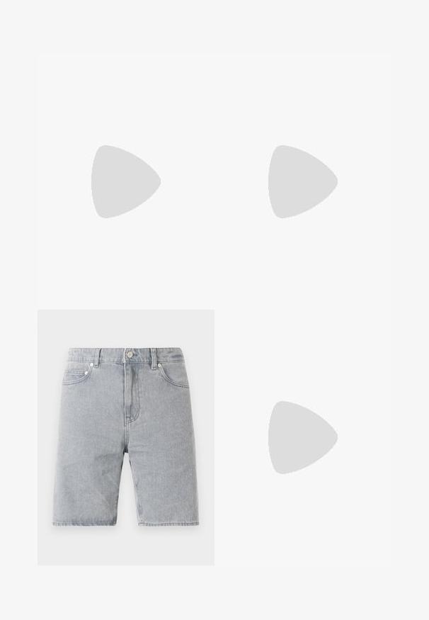 Camisa polo de manga larga marrón hecha de tejido texturizado, con un pletina de tres botones y un pequeño logo de Lacoste en el pecho.; Pantalones cortos de mezclilla gris claro con un corte recto, cinco bolsillos, cierre de botón y detalles de costura en contraste.; Zapatilla deportiva de running en blanco y gris, con paneles de malla, acentos verdes, detalles en negro y un logo en el costado, vista desde el lado exterior.; Pequeño bolso bandolera topo con correa ajustable y bolsillo frontal con solapa que presenta un logo de cocodrilo plateado.