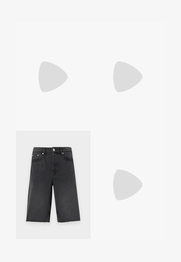Camiseta deportiva de manga corta y cuello redondo con un estampado abstracto en negro, blanco y gris; presenta un logo "adiTUFF" en verde neón y acentos en rosa.; Pantalones cortos de mezclilla negra con un corte recto, que presentan un dobladillo ligeramente deshilachado, trabillas para cinturón, cinco bolsillos y botones en tono plateado.; Zapatilla blanca con acentos en negro y gris, que presenta una puntera texturizada en gris, suela de goma negra y cordones planos blancos. Diseño limpio, estilo minimalista.; Bolsa de tela negra con forma plana, que presenta texto blanco en negrita. El cierre de cremallera se encuentra en la parte superior, con un detalle de asa en un lado.