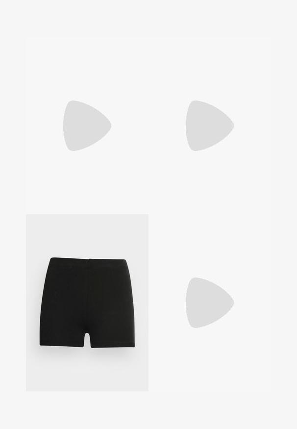 Sort kortærmet afslappet t-shirt med opkrøjede ærmer og rund halsudskæring fra mærket VILA.; Sorte bomulds shorts med et tætsiddende design og elastisk talje. Glat tekstur, længde til midt på låret, og uden synlige mønstre eller accenter.; Grå Nike Air Force 1 sneakers med perforeret tå, glat læderoverdel, tyk sål og præget 'AIR' detalje på hælen.; Sorte rektangulære solbriller med mørkt tonede linser, tyk plastramme og brede stænger. Glat overflade og kantet design.