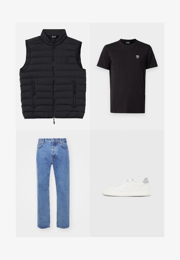 Must must vest must võrk kaeluse, ees luku ja kahe lukuga küljetaskuga. Valmistatud laagri, kerge materjalist.; Must have sile t-särk, millel on lühikesed varrukad ja sile kangas, vasakul rinnal on peene tikandiga logo ning klassikaline ümar kaelus.; Won Hundred STEVE - Avar lõikega teksad - cut blue; Valge madala lõikega tennisking halli kandklambri, valgete paelte ja tekstuuriga tallaga, esitletud ühtlasel heledal taustal.