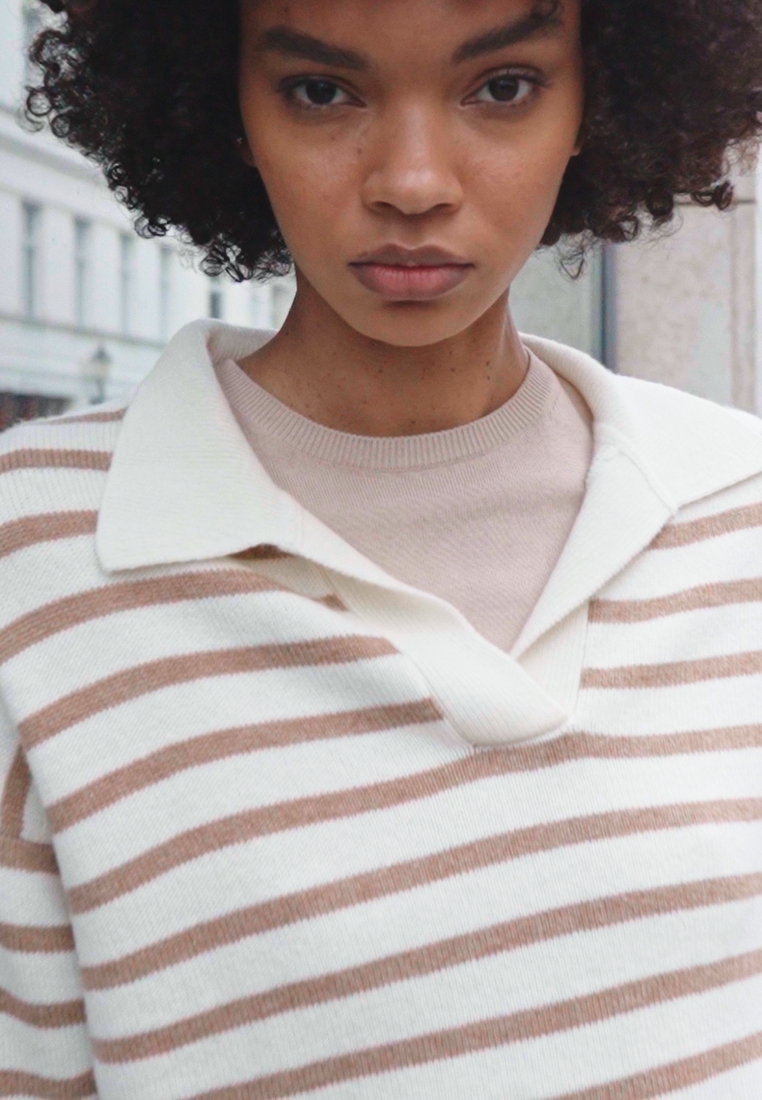 CHINTI & PARKER BRETON STRIPED COLLAR Jumper cream/camel/camel
