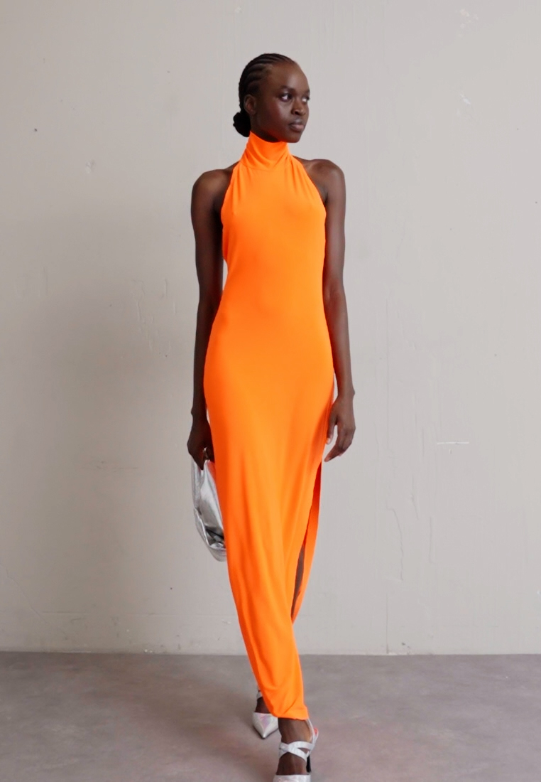 thumbnail image 2 of Norma Kamali X Halter Turtle Side Slit Gown In Blush... 2 of 13