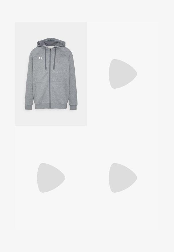 Siva zip-up kapuca z ukrivljenim dnom, z dvema sprednjima žepoma in kontrastnimi temno sivimi vrvicami. Ima majhen bel logotip na prsih.; Črna brezrokavnik športna majica iz gladkega materiala, z okroglo izrezom in oranžnim logotipom na zgornji levi strani.; Črne športne kratke hlače z elastičnim pasom, narejene iz mehkega materiala, z majhno belo oznako na spodnji levi strani.; Črne atletske čevlje z mrežastim zgornjim delom, belimi poudarki, strukturirano podplatom in rdečo zanko na peti za dodaten detajl.