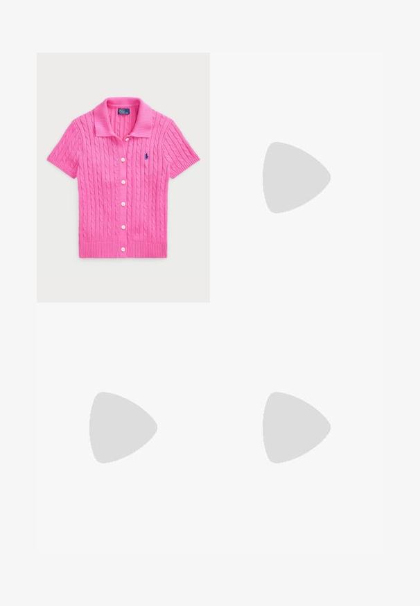 Polo Ralph Lauren CABLE COTTON SHORT SLEEVE POLO CARDIGAN - Cardigan - dalia pink; Abito bianco a maglia a coste con scollatura quadrata e maniche corte; presenta motivi testurizzati orizzontali e chiusura con zip sul retro.; Tacco slingback a punta in ecopelle lucida effetto coccodrillo marrone scuro. Caratterizzato da un tacco geometrico in tonalità oro e da una cinghia alla caviglia regolabile.; Tory Burch ROMY PEBBLED SATCHEL - Borsa a mano - tiramisu