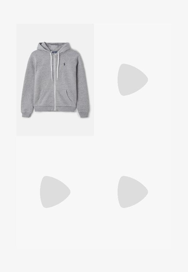 Gray zip-up hoodie made of soft fabric. Features a drawstring hood, front pockets, and a small navy logo on the left chest.; White long-sleeve shirt, cotton material, round neckline, featuring small navy logo on the left chest. Simple design, regular fit.; Light gray sweatpants made from soft cotton blend, featuring an elastic waistband with drawstring, tapered legs, and ribbed cuffs.; White leather sneakers with a smooth finish, navy accents, and a small logo on the side. Features flat laces and textured rubber sole.