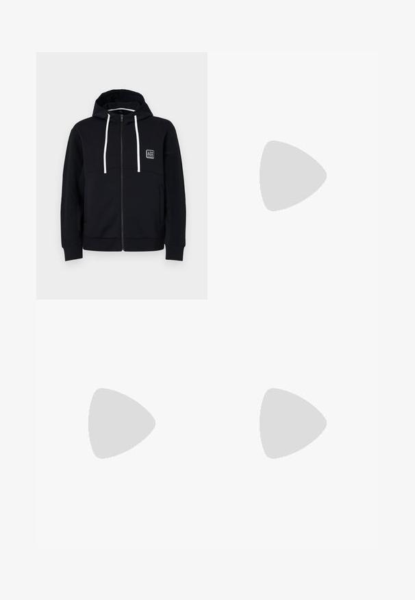 Armani Exchange Sweat zippé - deep navy; T-shirt en coton noir avec un graphique coloré d'un chat de dessin animé, avec des yeux jaunes et un pelage détaillé, et une étiquette de marque en bas.; Filling Pieces COACH PANTS LOGO UNISEX - Pantalon classique - black; Filling Pieces MONDO GAME  - Baskets basses - black