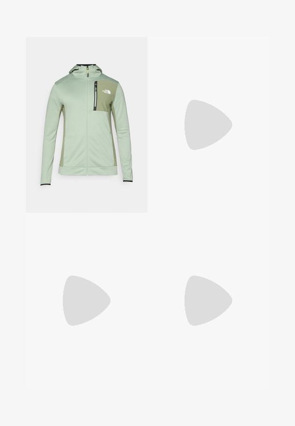 The North Face MOUNTAIN ATHLETICS FULL ZIP JACKET - Fliisjakk - slate moss/bark mist; Valge lühikeste varrukatega t-särk, mis on valmistatud siledast kangast. Omab ümmargust kaelust ja väikest musta Nike logo vasakul rinnal.; Valged sportlikud lühikesed püksid rohelise suunda disainiga, kerge kangaga, perforatsioonitäitega ja valge Nike logoga.; Mustern ja hallide värvusega spordijalats, millel on võrgusilmast ülemine osa, peegeldavad aktsendid ja valge vaheosa. Omab tekstuuriga kummist välisosa ja kingapaelu.