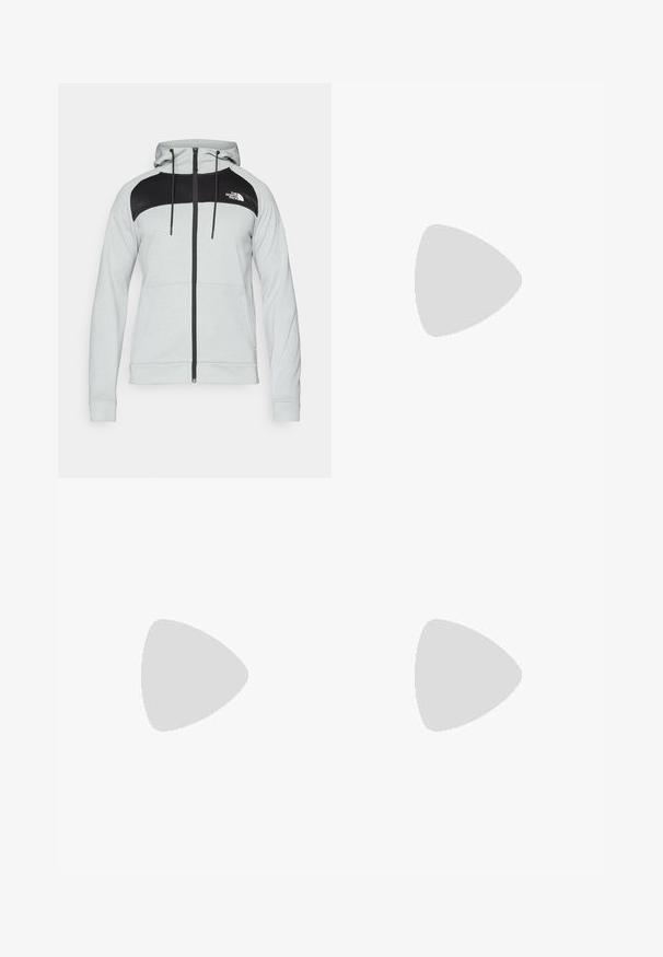 Light gray zip-up hoodie with black color-blocked design on the upper front, featuring a drawstring hood and front pockets.; White short-sleeve t-shirt made of smooth fabric. Features a round neck and a small black Nike logo on the left chest.; Coral athletic shorts with an elastic waistband, lightweight material, and a small reflective logo on the lower left side.; White athletic shoe with textured mesh upper, black rubber sole, and teal Nike swoosh accent. Features laces and padded collar.