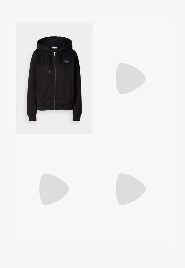 Black zip-up hoodie in soft cotton blend, featuring a hood, front pockets, and silver hardware. Calvin Klein logo stitched on the chest.; Two T-shirts: one light pink and one white. Both are short-sleeved, made of cotton, with crew necks and a small logo on the chest.; Black cotton shorts with an elastic waistband and Calvin Klein logo in silver at the lower right corner. Smooth texture.; White sneaker with a textured sole, featuring a black accent on the heel and a logo in black on the side. Smooth material, lace-up design.