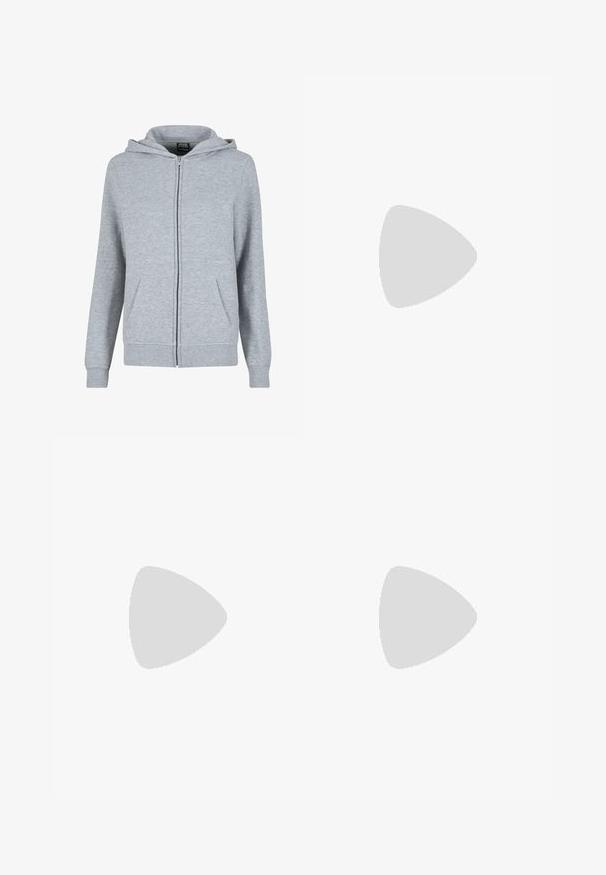Siva zip-up kapuca iz mehkega, teksturiranega materiala. Ima kapuco z vrvico in dva sprednja žepa. Manšete in rob sta rebrasta.; Črna kamizola s tankimi nastavljivimi naramnicami, okroglo izrezanega vratu in oprijetim silhuetom. Narejena iz gladkega blaga z mehko teksturo.; Bershka WIDE-LEG - Široke hlačnice - black; Bershka Sandali z visoko peto - black; Črna lakasta usnjena torbica s ukrivljeno obliko, enim ramenskim trakom, sprednjimi žepi in srebrnimi kovinskimi dodatki.