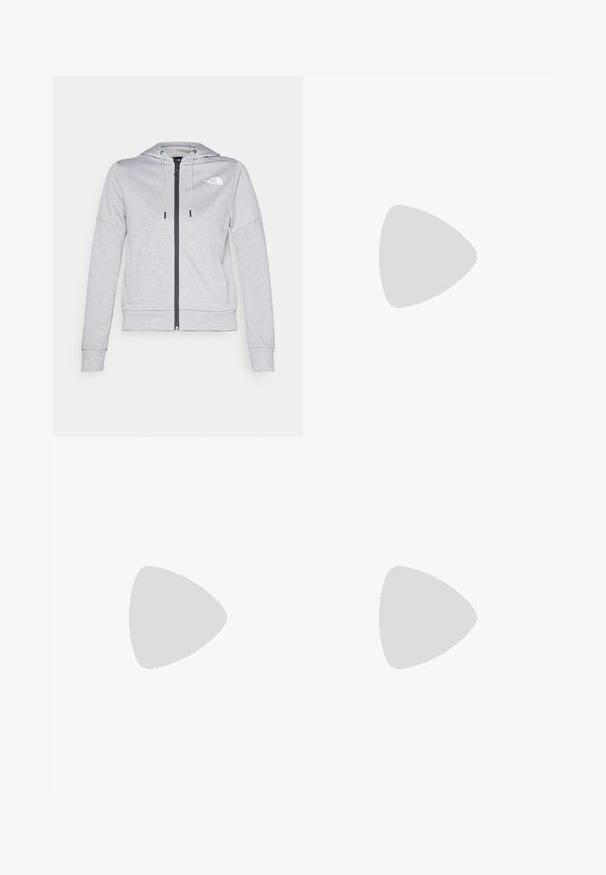 Felpa grigia chiara con zip completa, cappuccio con cordino e polsini a costine. Presenta un logo sul lato sinistro del petto e tasche laterali. Tessuto morbido.; T-shirt nera a maniche lunghe in cotone con colletto rotondo. Presenta un piccolo logo bianco sul lato sinistro del petto. Design semplice e vestibilità comoda.; Pantaloni cargo in nylon nero con zip rimovibile, polsini regolabili, molteplici tasche e un logo sulla gamba destra. Tessuto liscio e leggero.; Scarpa atletica beige e crema con tomaia in mesh testurizzato, sovrapposizioni supportive e suola in gomma con un motivo a tasselli per la trazione.