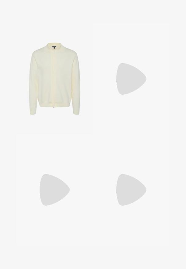 Cardigan tricotat de culoare galben deschis, cu mâneci lungi și guler. Dispune de un fermoar complet pe față și tivuri și manșete ribbate.; Tricou din bumbac maro, cu guler rotund, mâneci scurte, având un mic logo alb pe partea stângă a pieptului și o margine dreaptă.; Pantaloni kaki, amestec de bumbac, croială drept, cu pliuri frontale, bucle pentru curea și închidere cu nasture. Textură netedă, fără modele.; BOSS BALTIMORE - Sneakers low - open blue
