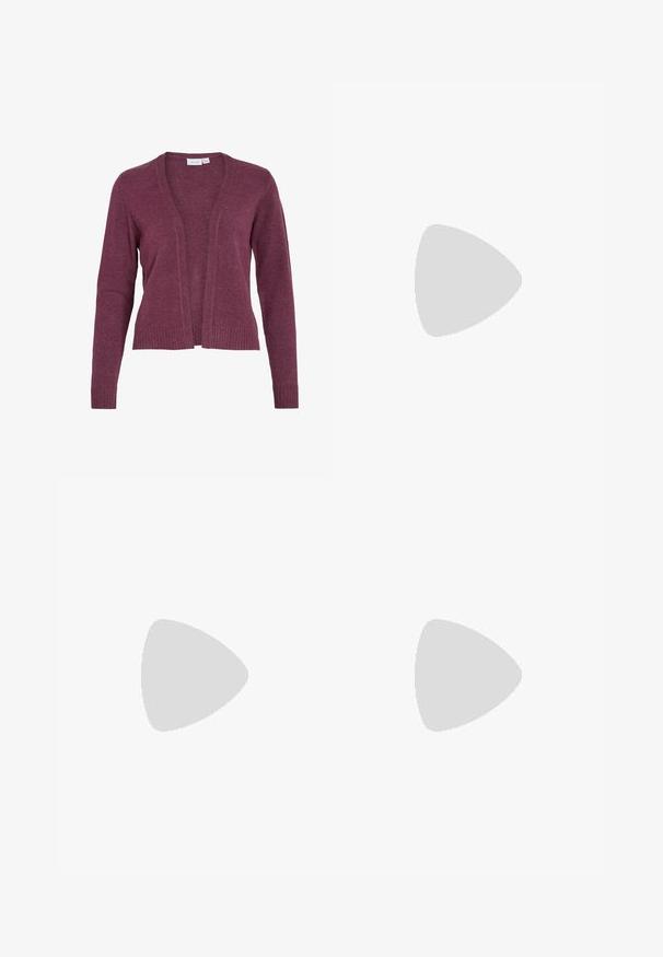 Burgundy cardigan with open front, long sleeves, ribbed cuffs and hem. Made from soft knit fabric with a lightweight texture.; Black cotton t-shirt with short sleeves, featuring a small pink butterfly graphic on the left chest. Crew neck design with a relaxed fit.; Black wide-leg trousers with a ruffled waistband, featuring two side pockets and a smooth, lightweight fabric. No visible patterns or hardware.; Black platform sandals with chunky, lug soles and multiple straps, featuring metal buckles and a smooth leather-like texture.
